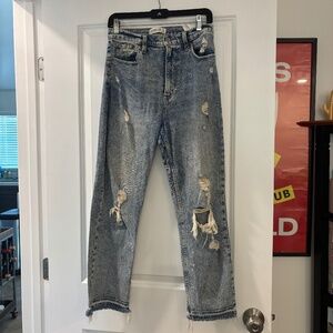 Abercrombie & Fitch Ultra High Rise Ankle Straight Acid Wash Distressed Jeans